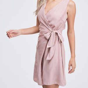 NEW wrap side tie subtle feather embossed print dress